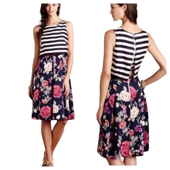 Moulinette Soeurs Floral Stripe Sleeveless A-Line Dress Size 4 - Picture 1 of 6